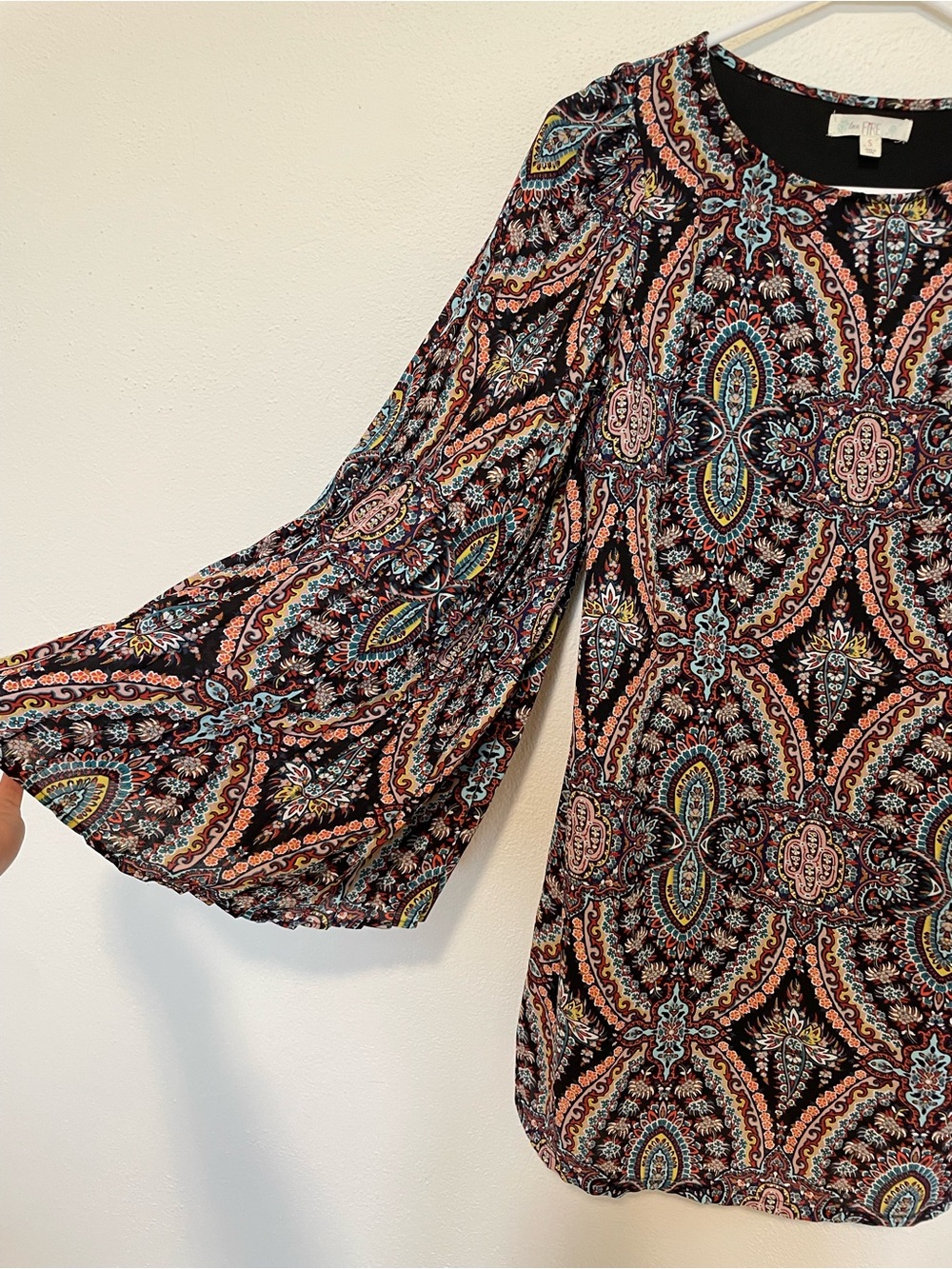 Printed Boho Tunic Dress in Black and Peach